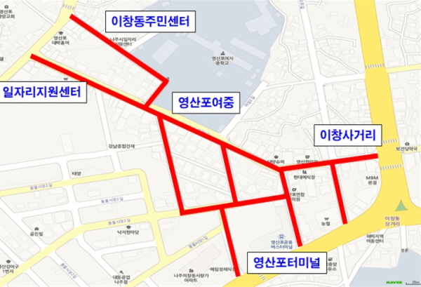 원도심 남부권 지중화 사업 구간 지도