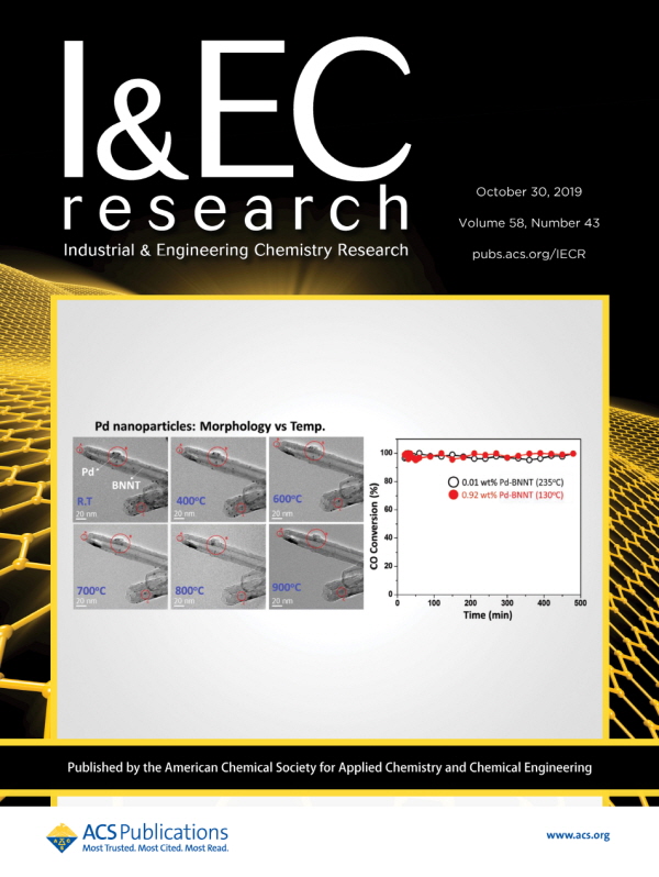 내일테크놀로지가 개발한 질화붕소 나노튜브 촉매 관련 논문이 세계적인 학술지, I&ECR 표지에 게재됐다.
