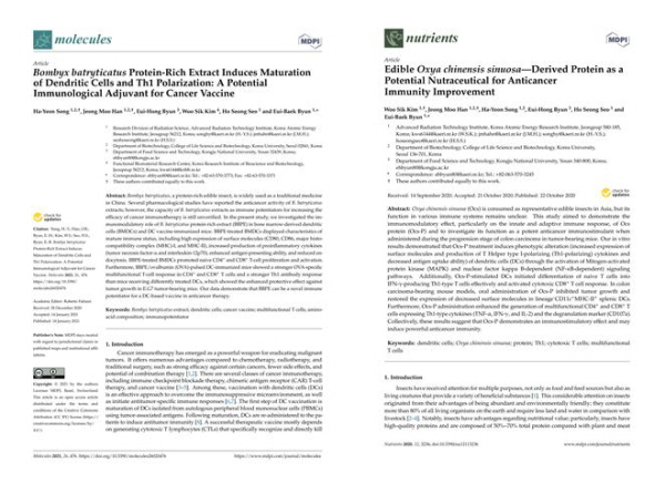 국제학술지 몰레큘스(2021년 1월, 왼쪽)와 뉴트리언츠(2020년 10월, 오른쪽) 게재 논문 