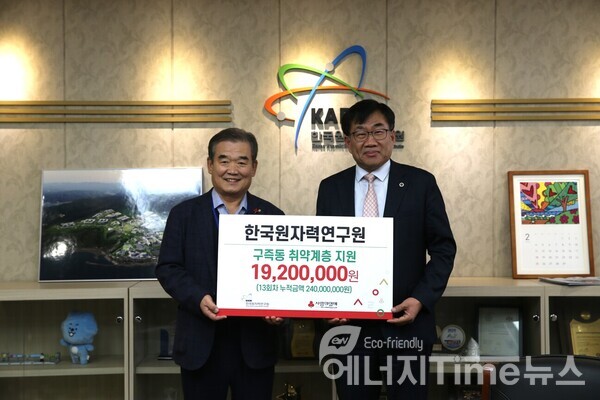 한국원자력연구원이 지역 소외계층을 위해 지정기탁금 1,920만원을 전달하고 있다.